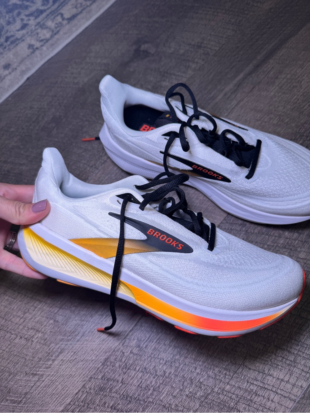 Brooks White Running Sneakers with Yellow & Orange Accents NEW